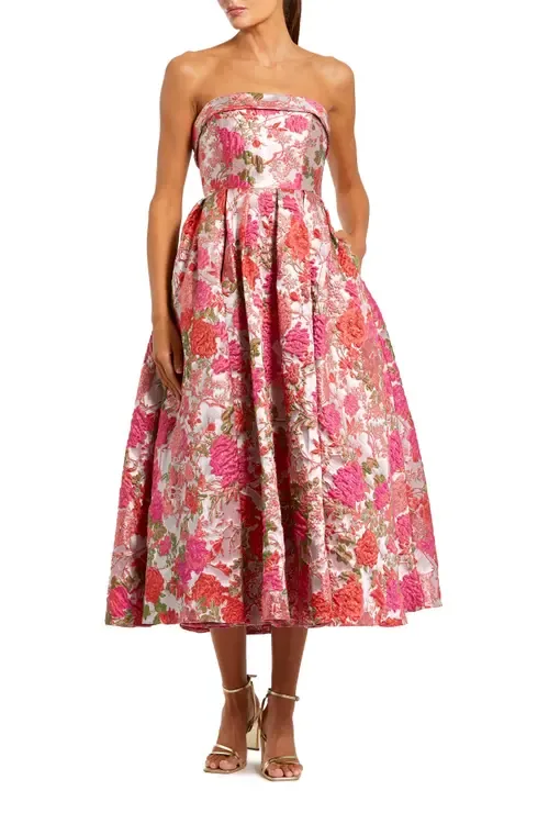 Floral Brocade a Line Midi Dress