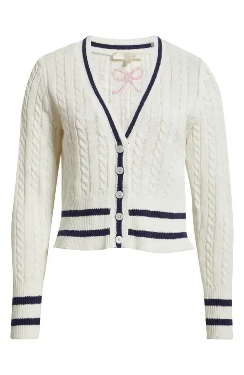 Evabella Crop Cotton & Linen Cable Cardigan by LoveShackFancy
