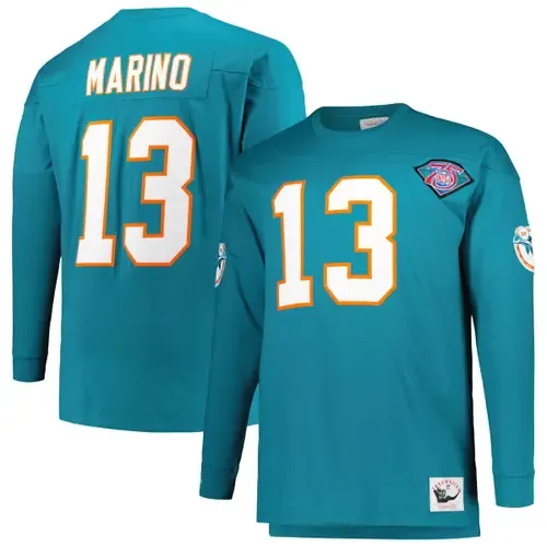Mitchell & Ness Dan Marino Aqua Miami Dolphins Cut & Sew Player Name & Number Long Sleeve T-Shirt by Mitchell & Ness