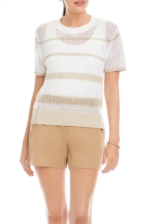 Faye Stripe Short Sleeve Mesh Stitch Sweater by FIFTEEN TWENTY