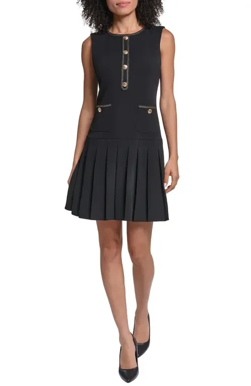 Metallic Detail Scuba Crepe A-Line Minidress by KARL LAGERFELD PARIS
