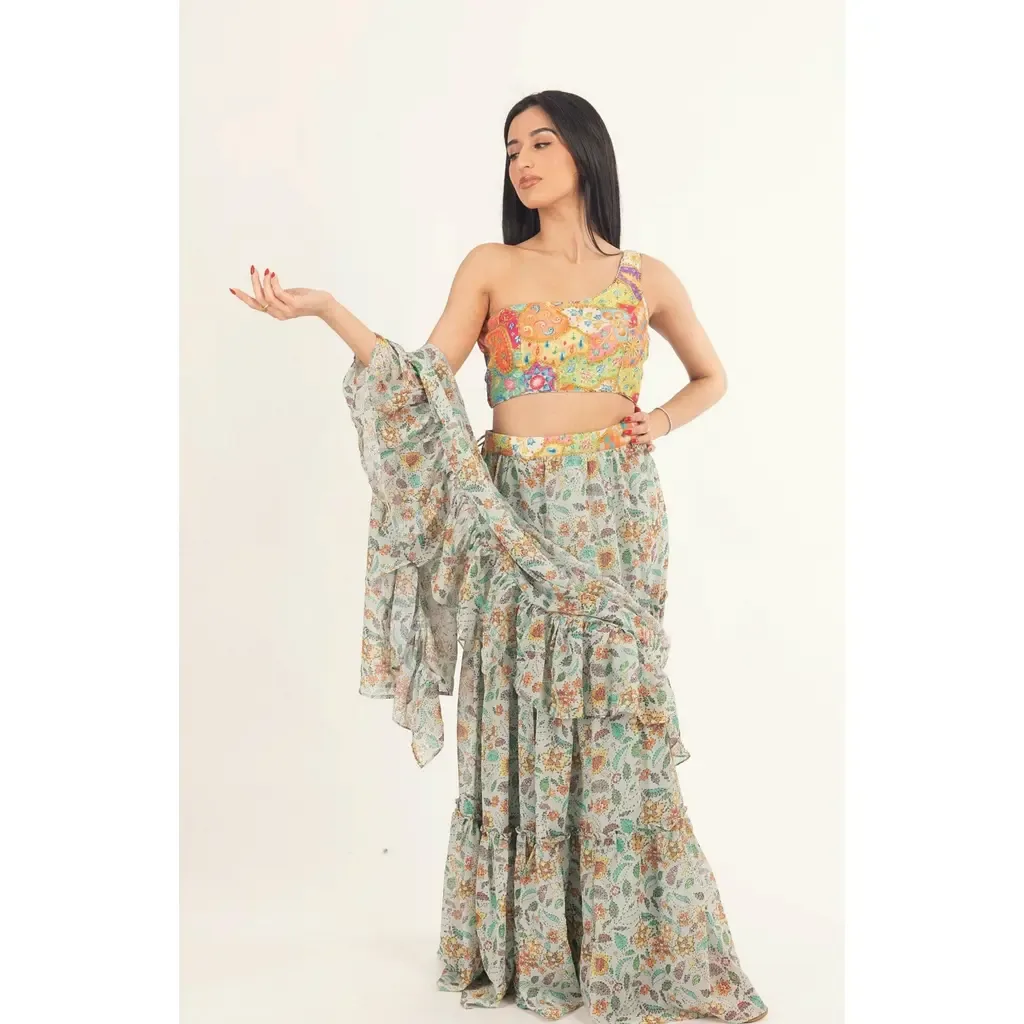 Yara Two-Piece Ruffle Saree Dress by RAAS
