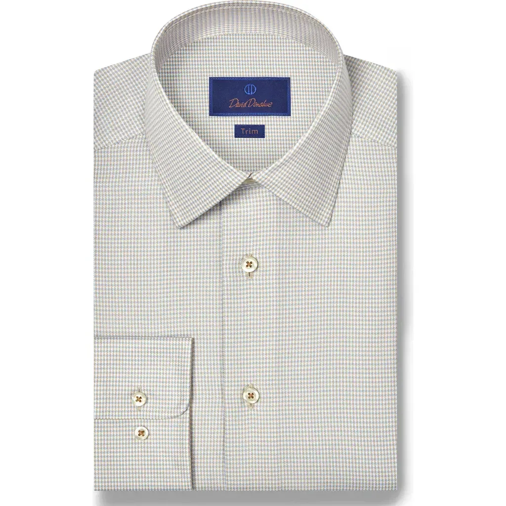 Trim Fit Herringbone Check Cotton & Silk Dress Shirt by David Donahue
