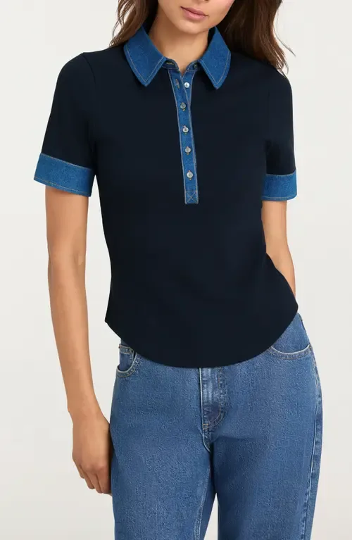 Denim Trim Rib Top by Cinq à Sept
