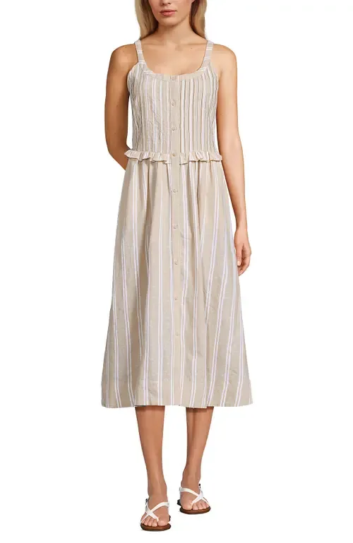 Linen Blend Pintuck Tank Midi Dress by Lands' End
