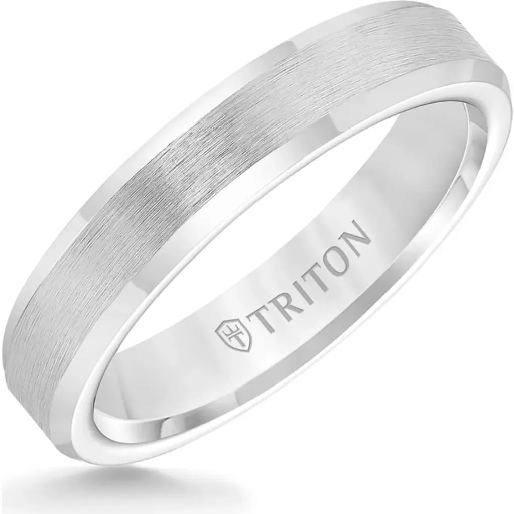 4MM Tungsten Carbide Ring with Brush Center Finish and Bevel Edge by Triton