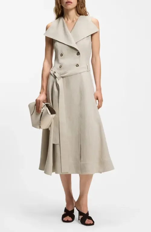Datrena Trench Midi Dress in Herringbone Linen by BOSS