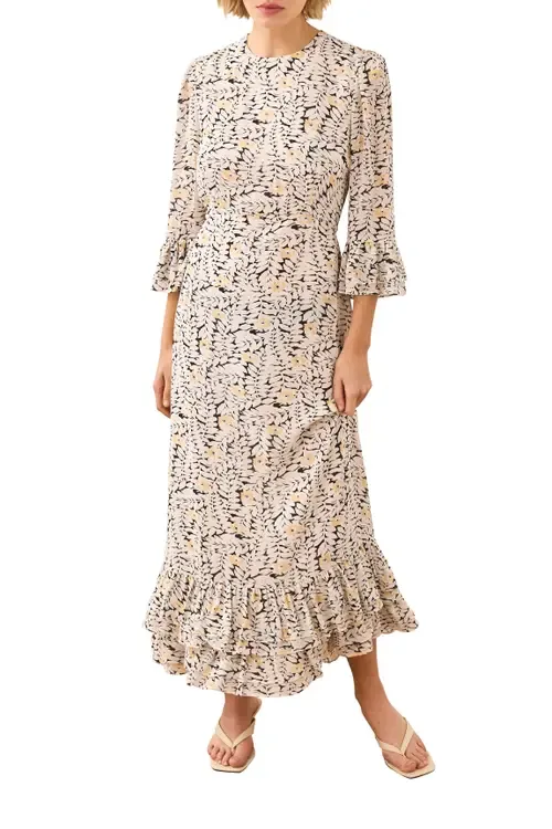 Floral Print Ruffle Midi Dress by MINT VELVET