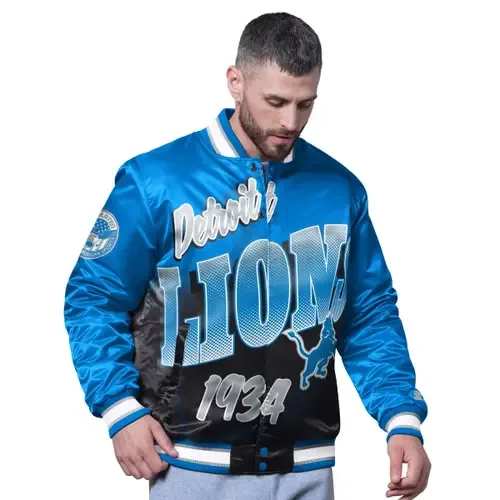 Starter Blue Detroit Lions Pass Rush Varsity Full-Snap Jacket by STARTER