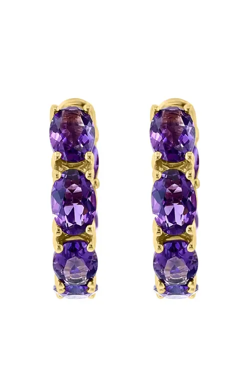 Yellow Gold Amethyst Hoop Earrings by EFFY