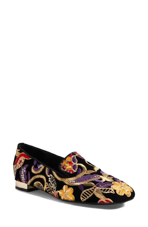 Faires Embroidered Loafer in Black Embroidery Velvet by DJANGO AND JULIETTE