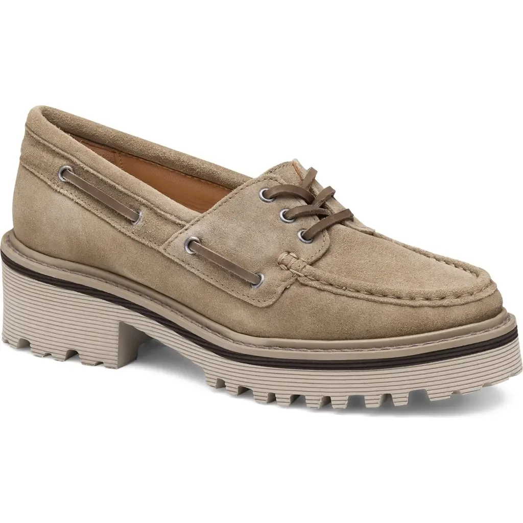 Emmalynn Boat Shoe in Taupe Suede by Johnston & Murphy