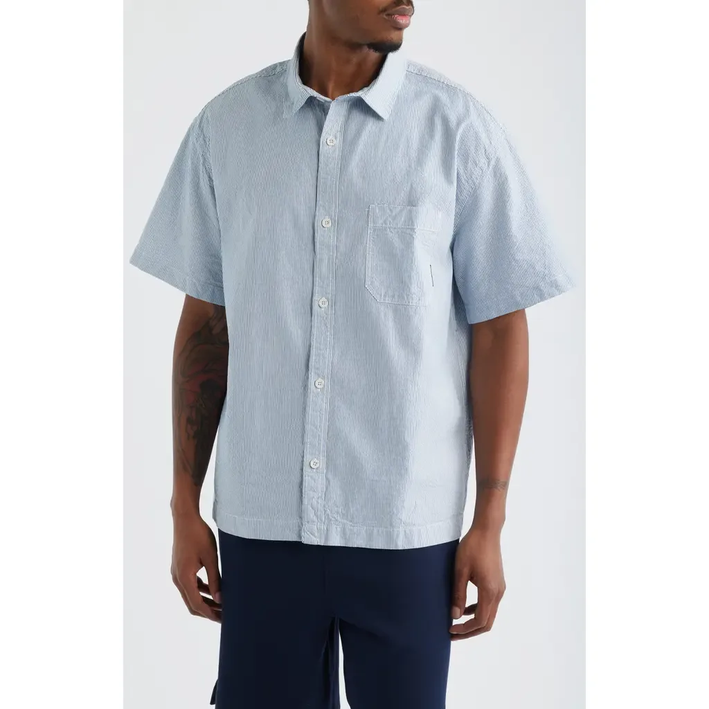Stripe Short Sleeve Cotton Button-Up Shirt