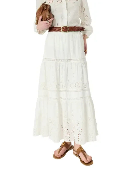 Jaly Embroidered Tiered Maxi Skirt by GERARD DAREL