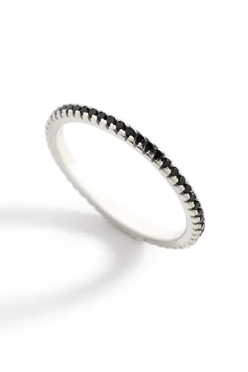 Black Cubic Zirconia Eternity Stacking Ring in 925 Sterling Silver