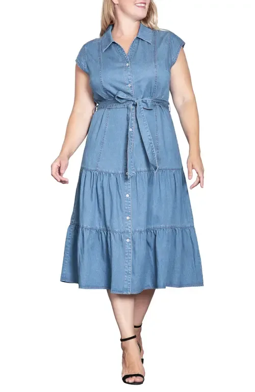 Tiered Denim Midi Shirtdress