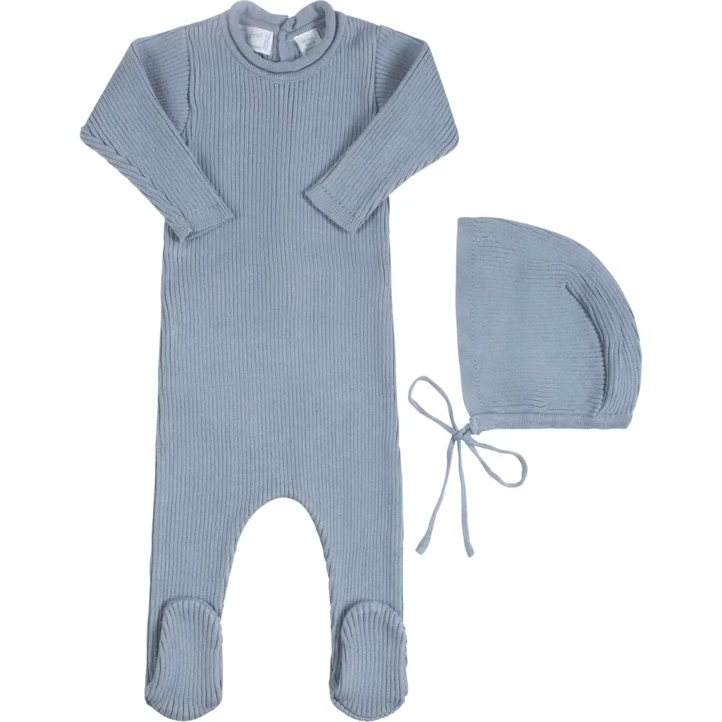 Rolled Collar Rib Knit Footie & Bonnet Set by Feltman Brothers