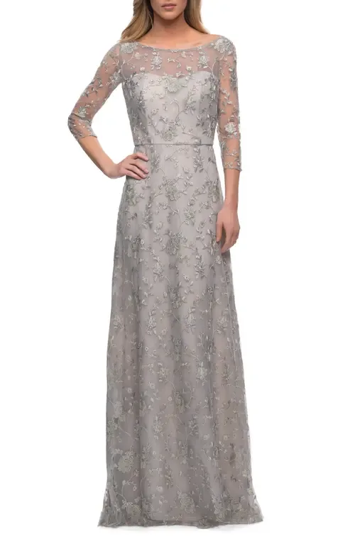 Embroidered A-Line Gown by La Femme