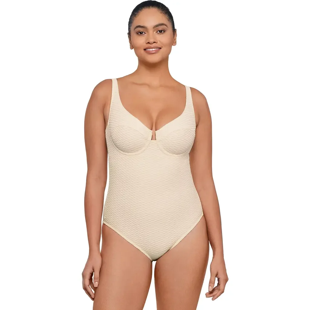 Smoothing and Sculpting Grid Textured Underwire One-Piece Swimsuit by S3 Apparel
