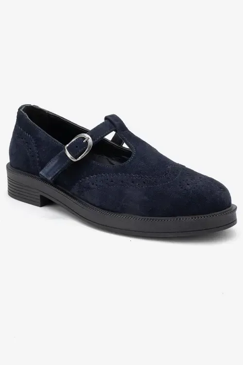 Janney Leather Strap Loafers in Suede Leather by Forever & Always Shoes
