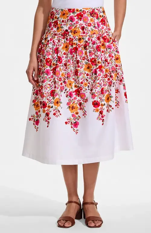 Poplin Drop Waist Midi Skirt by Lands' End