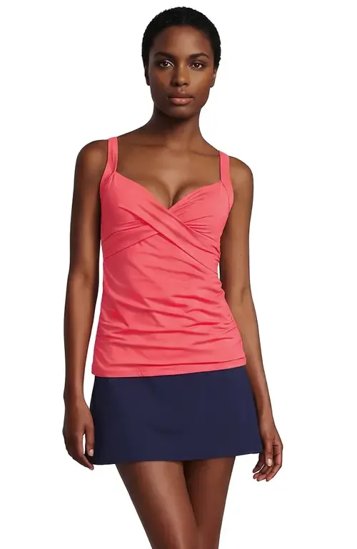 D-Cup V-Neck Wrap Underwire Tankini Swimsuit Top by Lands' End