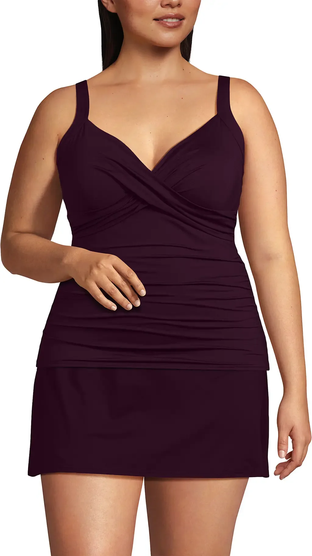 D-Cup V-Neck Wrap Underwire Tankini Swimsuit Top
