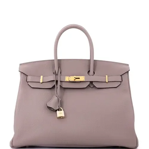 Birkin Handbag Grey Togo with Gold Hardware 35 by Pre-Owned Hermes