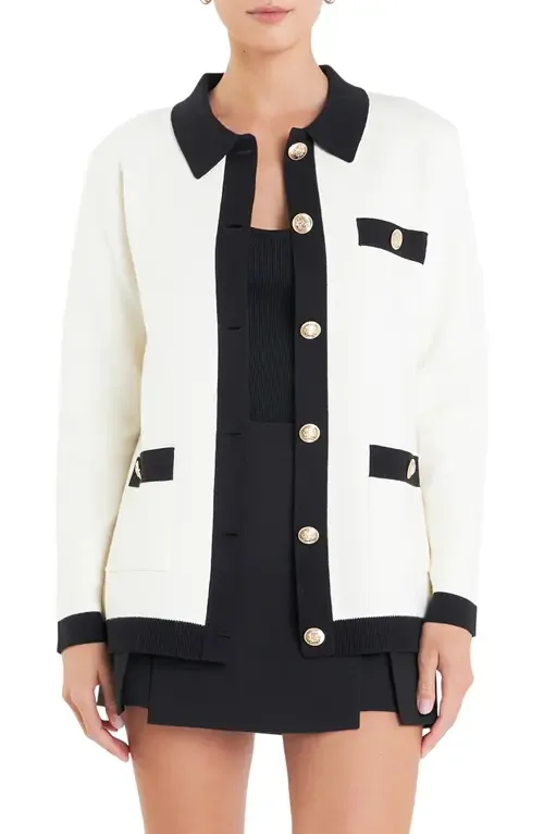 Contrast Edge Collared Cardigan by English Factory