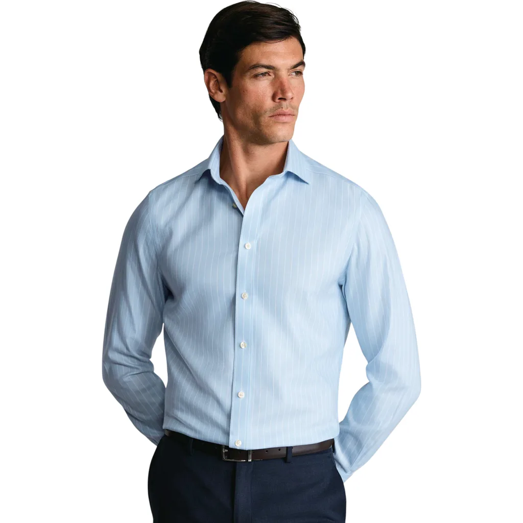 Non-Iron Striped Herringbone Shirt by Charles Tyrwhitt