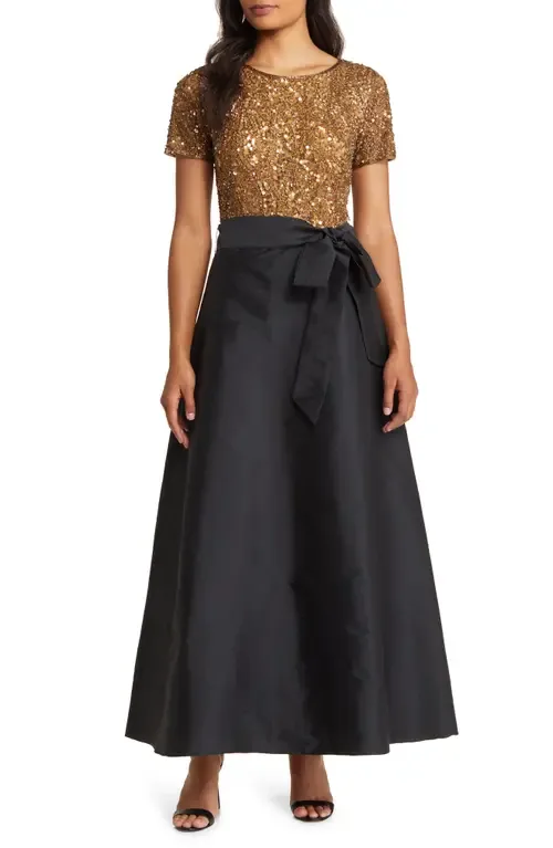 Beaded Bodice Mixed Media Gown by Pisarro Nights