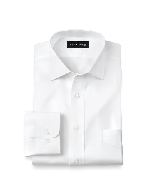 Tailored Fit Non-Iron Cotton Pinpoint Solid Spread Collar Dress Shirt by Paul Fredrick