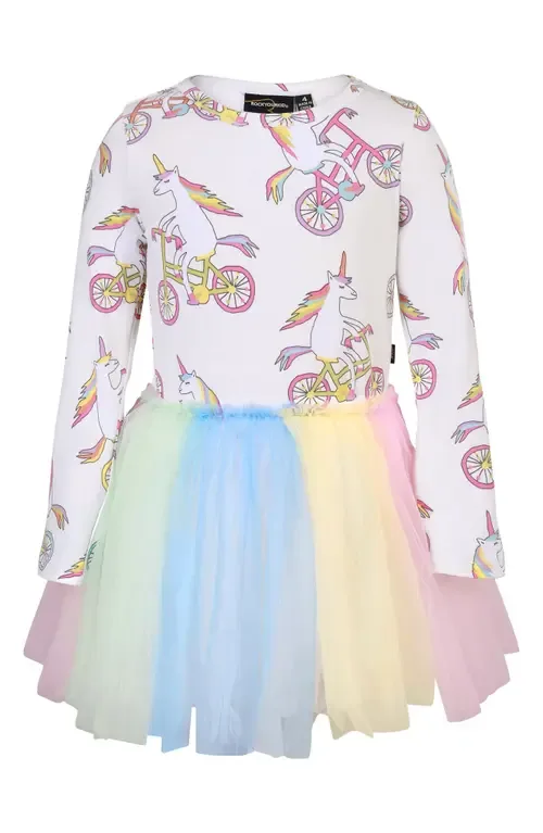 Unicorn Circus Print Long Sleeve Tulle Party Dress by Rock Your Kid