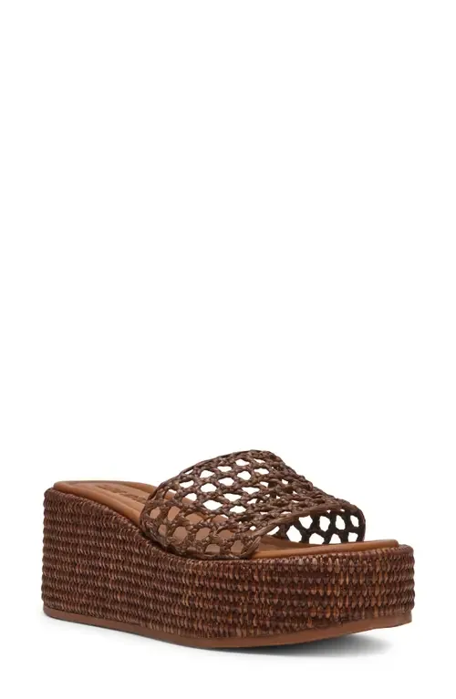 Brandy Platform Wedge Slide Sandal in Brown Raffia