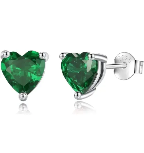 Solid Sterling Silver Created Gemstone Heart Stud Earrings by Donatello Gian