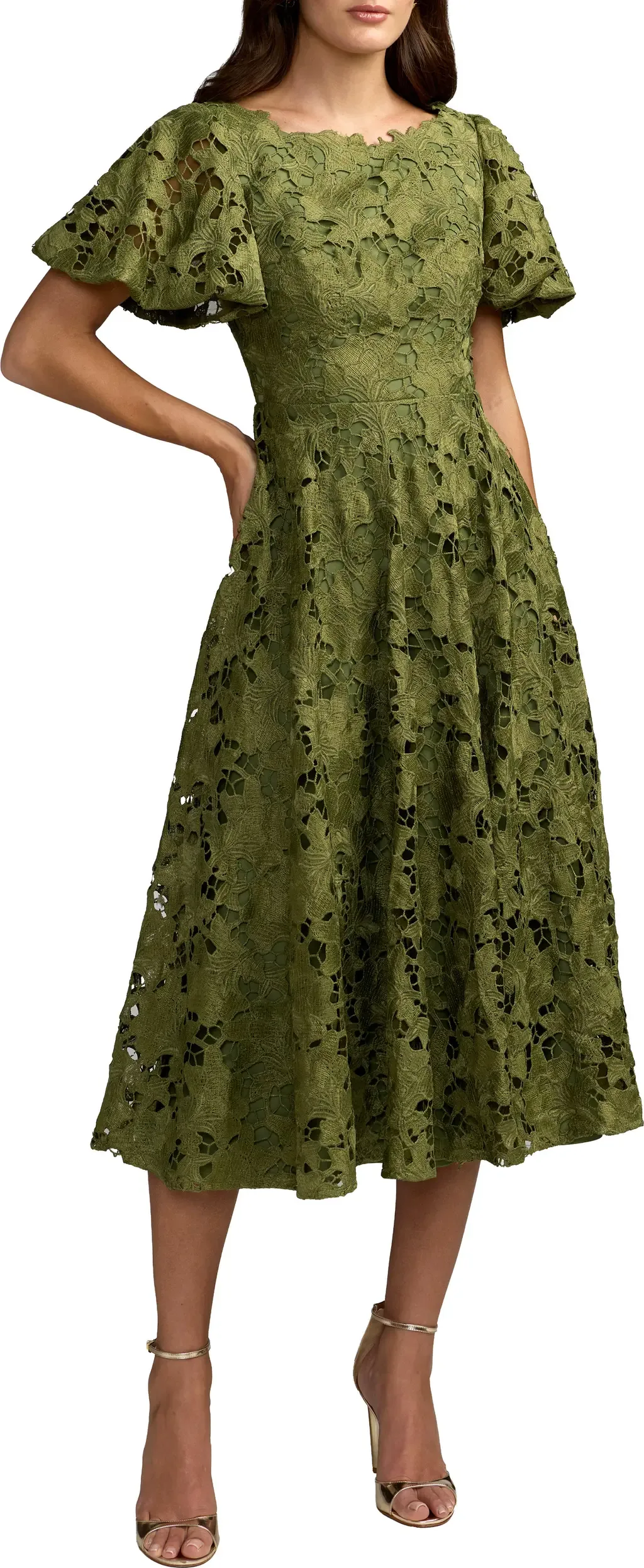Floral Lace Flutter Sleeve Midi Dress