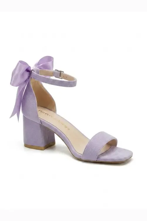 Rochelle Ivory Bridal Sandals with Ribbon in Lilac Suede by Forever & Always Shoes