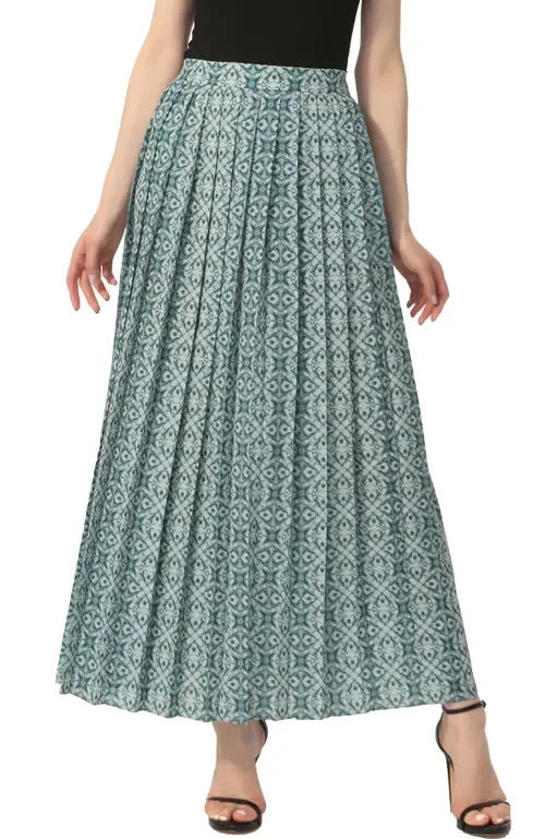 Print Box Pleat Maxi Skirt by Kimi & Kai