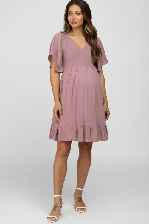 Smocked Front Ruffle Hem Dress by PinkBlush