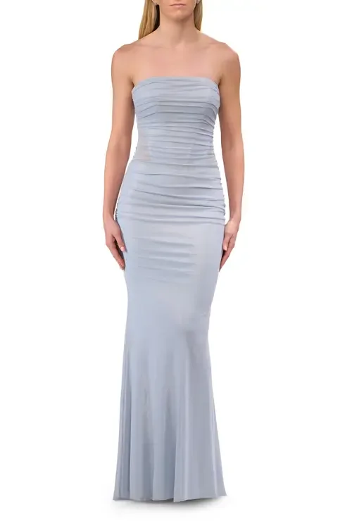 Metallic Prom Dress with Strapless Top and Flattering Ruching by La Femme
