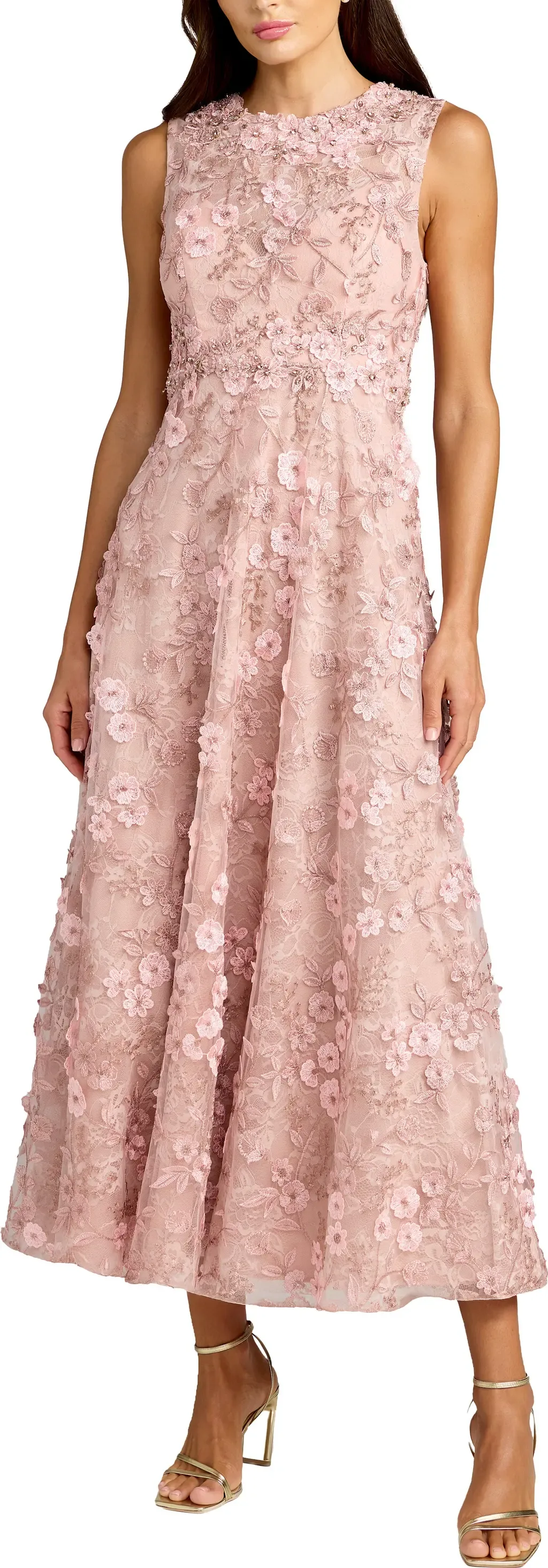 Floral Embroidered High Neck Midi Dress