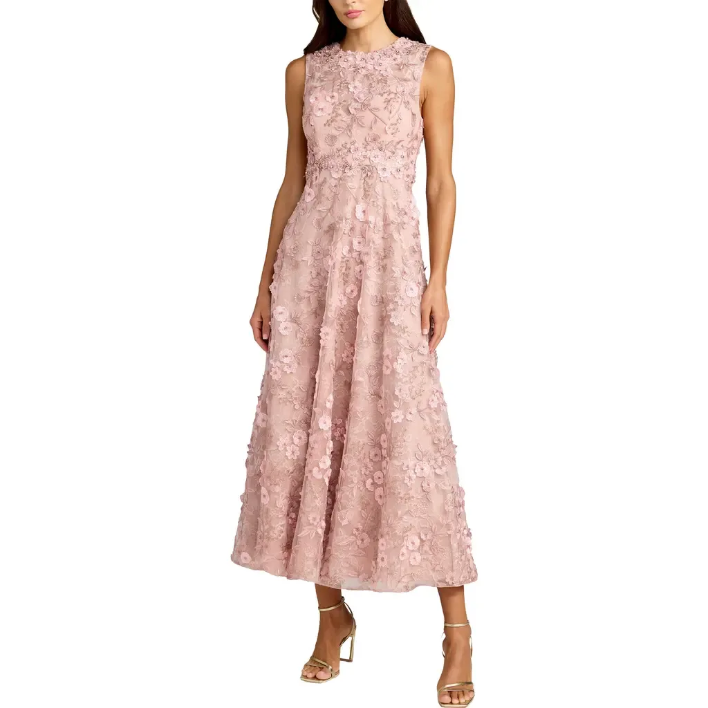 Floral Embroidered High Neck Midi Dress