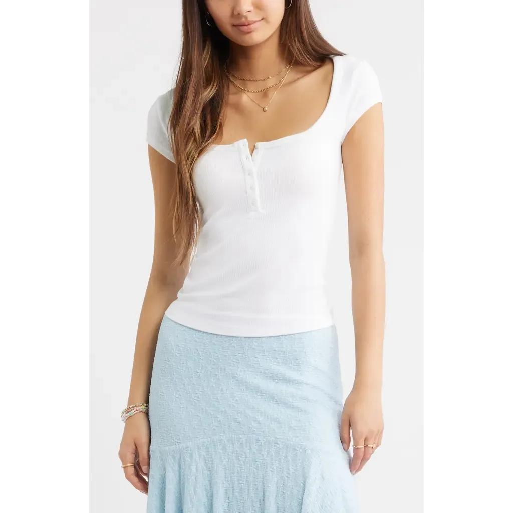 Square Neck Stretch Knit Henley T-Shirt by BP.