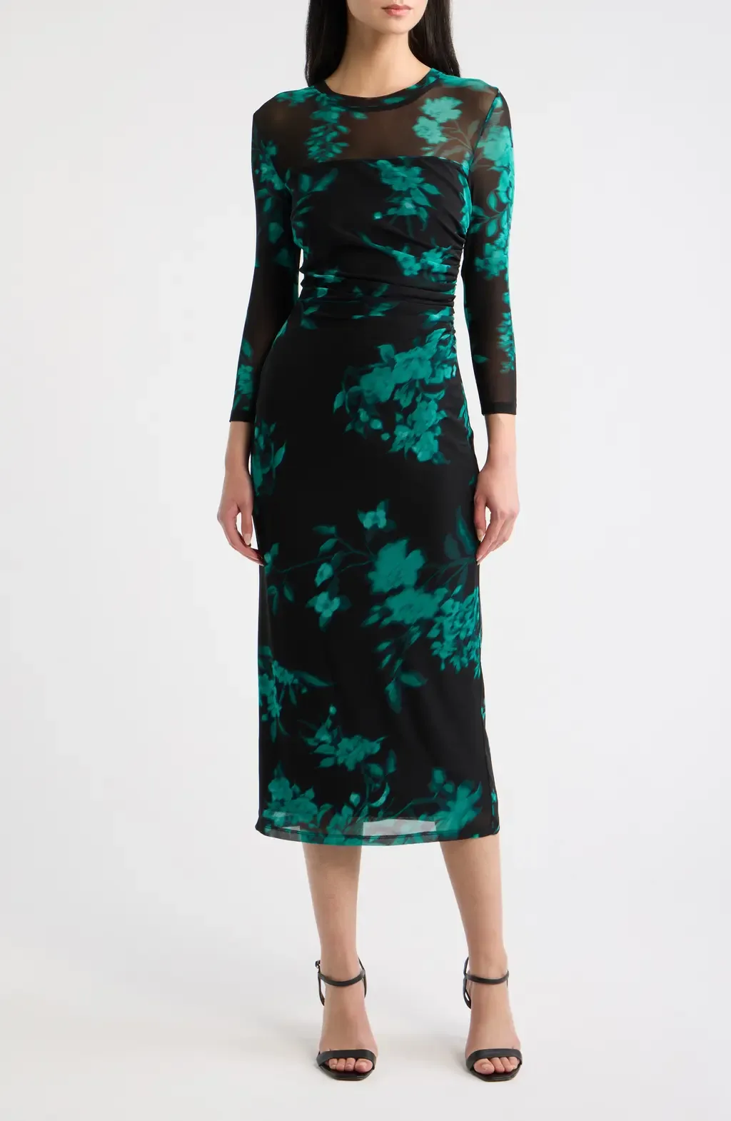 Floral Print Mesh Midi Dress