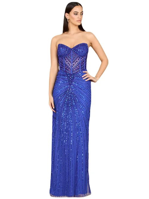 Embellished Strapless Gown with Slit by LARA New York