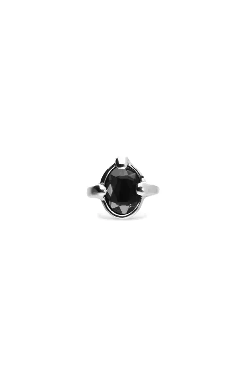 Sterling Silver Plated Ring with Black Faceted Crystal by UNODE50