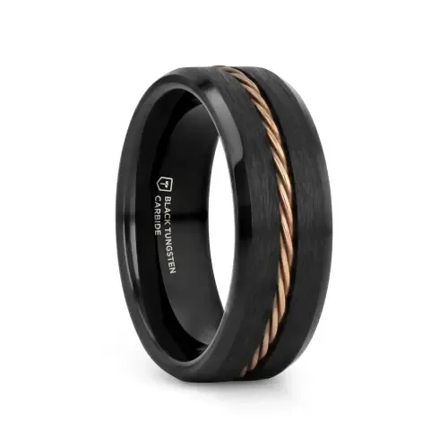 Adelard Braided Cable Tungsten Wedding Band Brushed Center with Polished Beveled Edges by Larson Jewelers