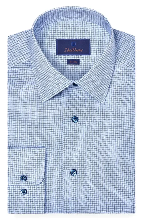 Slim Fit Microcheck Cotton Stretch Twill Dress Shirt by David Donahue