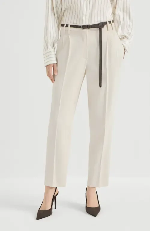 Comfort Viscose Couture Twill Slouchy Trousers with Monili by Brunello Cucinelli
