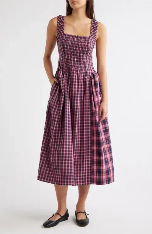 Mallory Plaid Smocked Midi Dress by Damson Madder